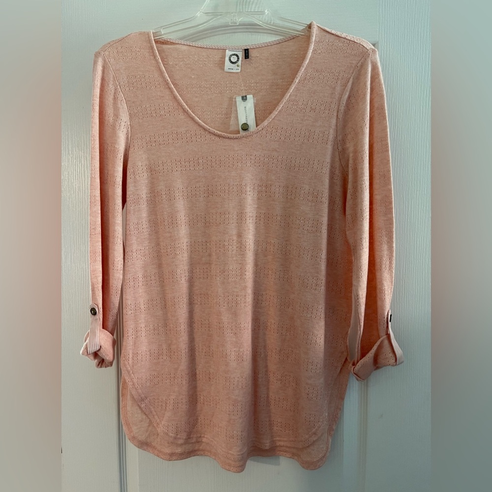 NWT Anthropologie Akemi + Kin Sylvie Pointelle Top Orange/Pink/Peach/Coral
